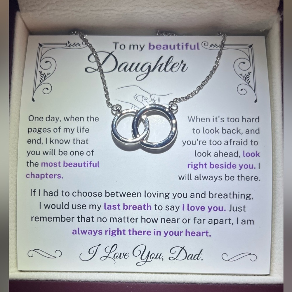 NEW! Elegant Silver Double Circle “Daughter” Necklace Gift from Dad. 💕